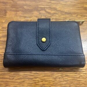 Fossil Lanie Black Leather Tab Wallet Organizer Snap Closure Classic Everyday